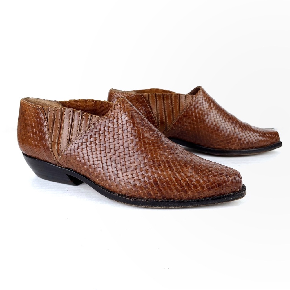 Cole Haan Leather Woven Brown Slip on Ankle Boots